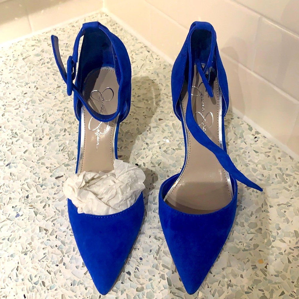 Jessica Simpson blue suede heels (nwot)